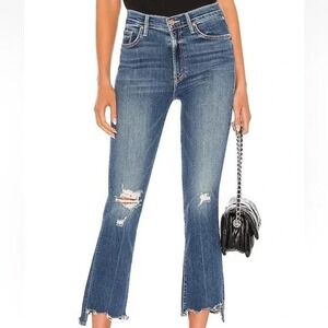 MOTHER The Insider Crop Step Chew Jeans Dancing On Coals Distressed Blue Size 26